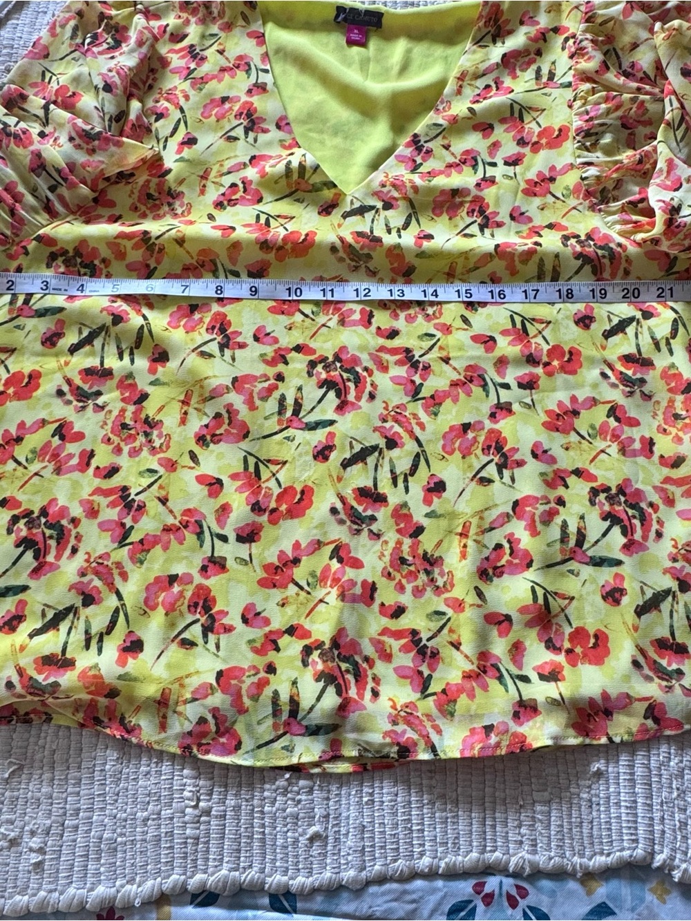 Vince Camuto Floral Sheer Sleeve Blouse XL Yellow Statement Sleeve Top - Picture 8 of 9